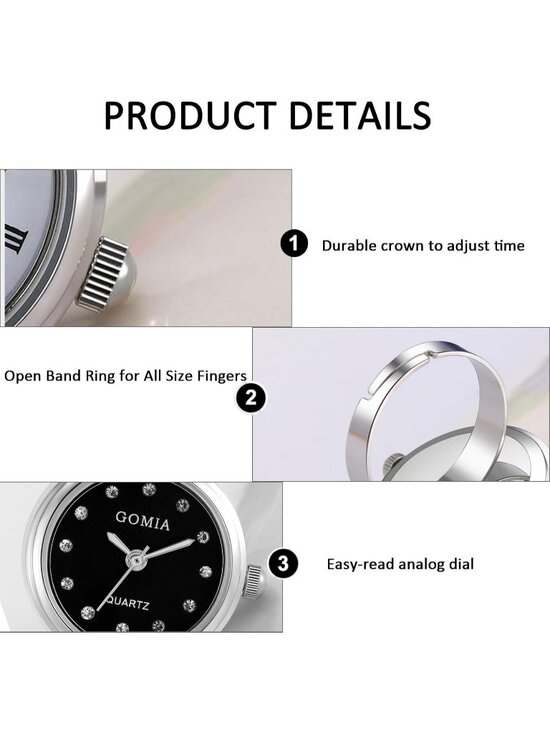 Unisex Silver Quartz Dial Roman Numeral Adjustable Open Band Finger Ring Watch main image 6